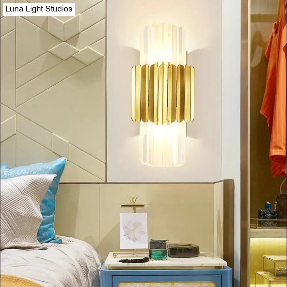 Modern gold cylinder wall mount lamp bedroom crystal sconce