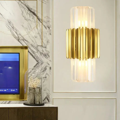 Modern gold cylinder wall mount lamp bedroom crystal sconce