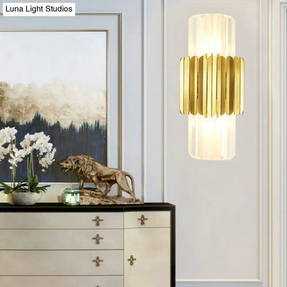 Modern gold cylinder wall mount lamp bedroom crystal sconce