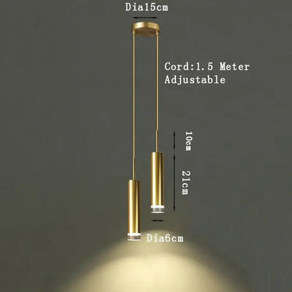Modern gold cylindrical led pendant light bedroom spotlight