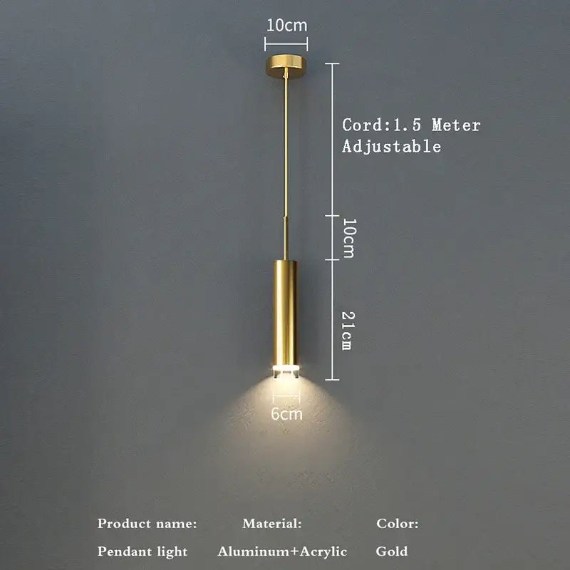 Modern gold cylindrical led pendant light bedroom spotlight