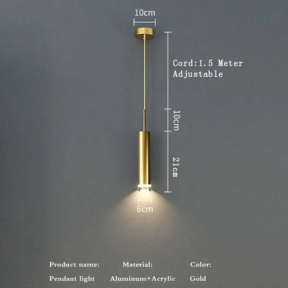Modern gold cylindrical led pendant light bedroom spotlight