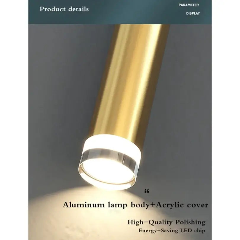 Modern gold cylindrical led pendant light bedroom spotlight