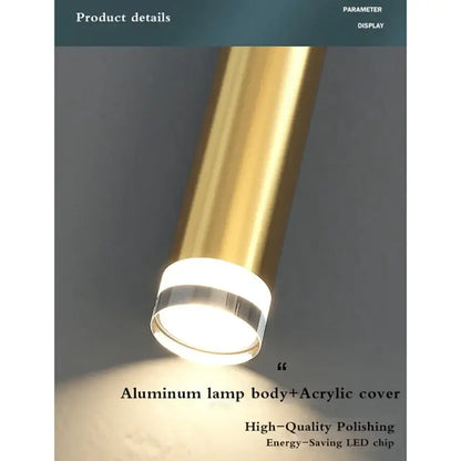 Modern gold cylindrical led pendant light bedroom spotlight
