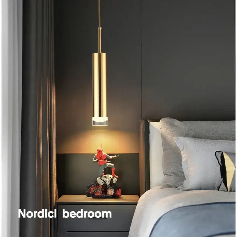 Modern gold cylindrical led pendant light bedroom spotlight