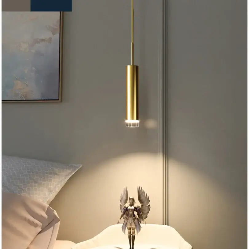 Modern gold cylindrical led pendant light bedroom spotlight