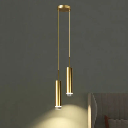 Modern gold cylindrical led pendant light bedroom spotlight