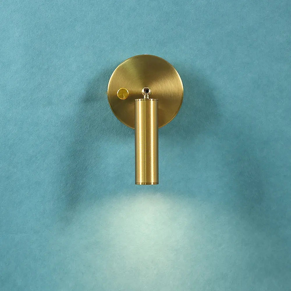 Modern gold cylindrical led wall lamp for bedroom with knob switch