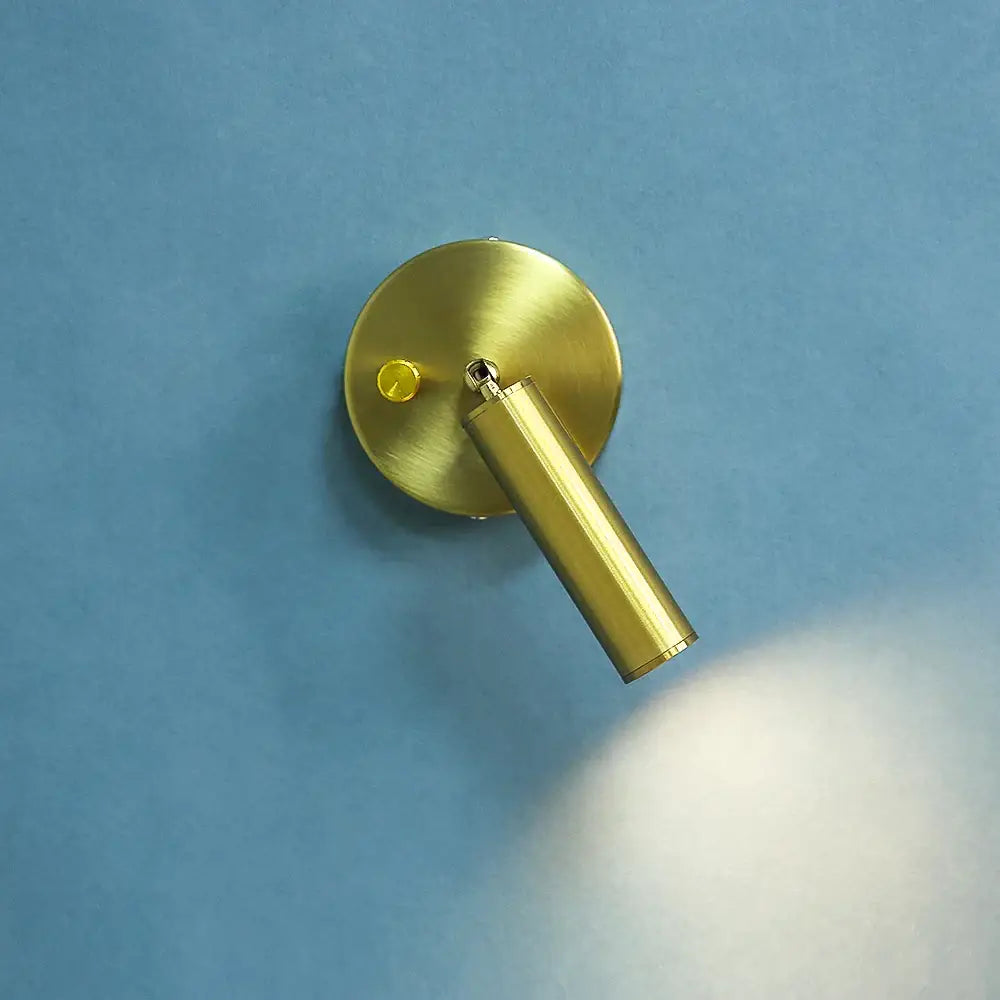 Modern gold cylindrical led wall lamp for bedroom with knob switch