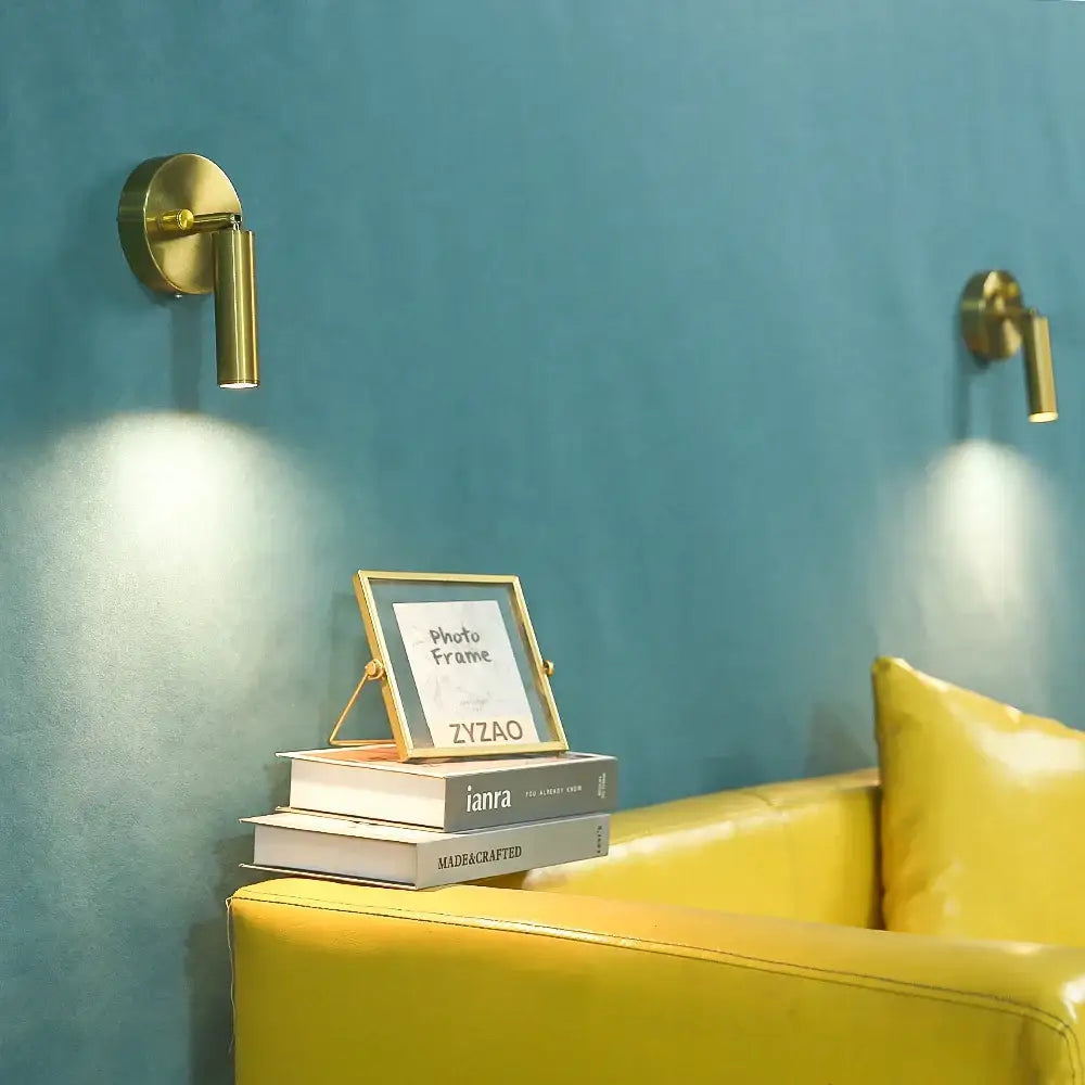 Modern gold cylindrical led wall lamp for bedroom with knob switch