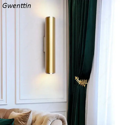 Modern gold cylindrical wall sconce light fixture living room
