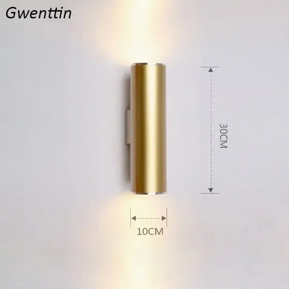 Modern gold cylindrical wall sconce light fixture living room