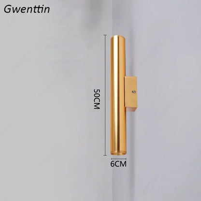 Modern gold cylindrical wall sconce light fixture living room
