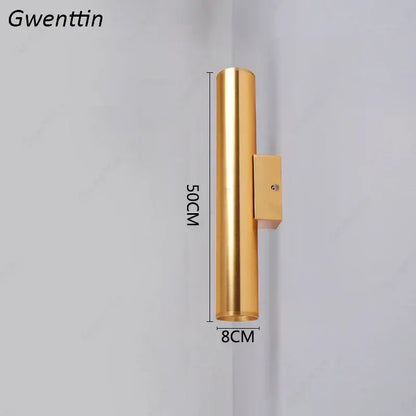 Modern gold cylindrical wall sconce light fixture living room