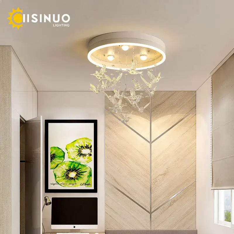 Modern gold dancing girl led chandelier crystal bird bedroom light