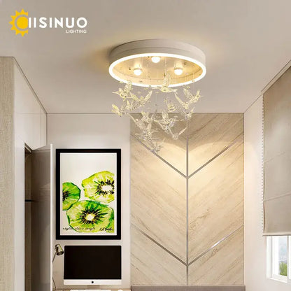 Modern gold dancing girl led chandelier crystal bird bedroom light