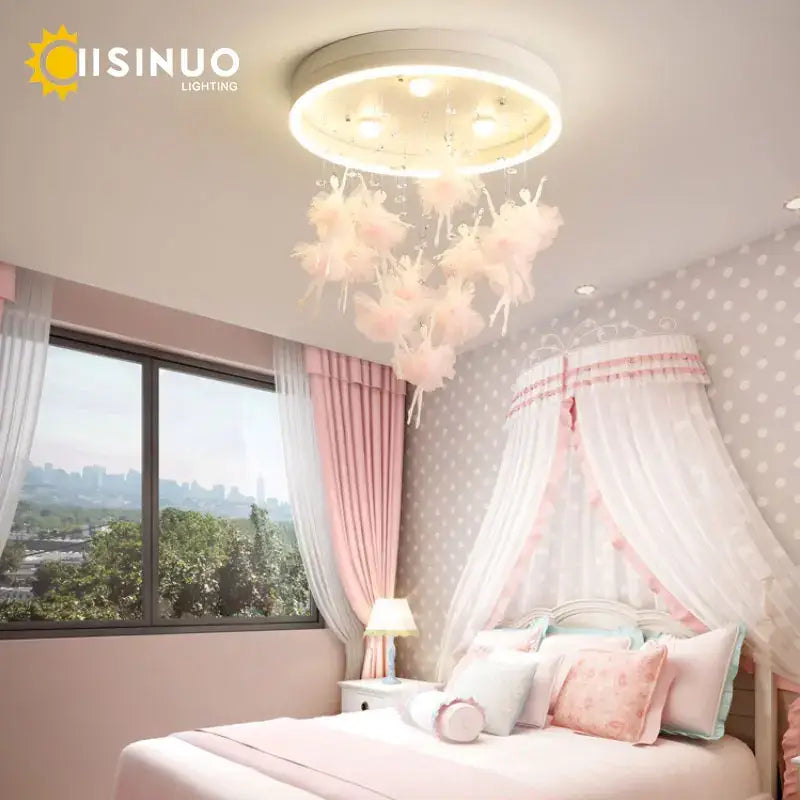 Modern gold dancing girl led chandelier crystal bird bedroom light