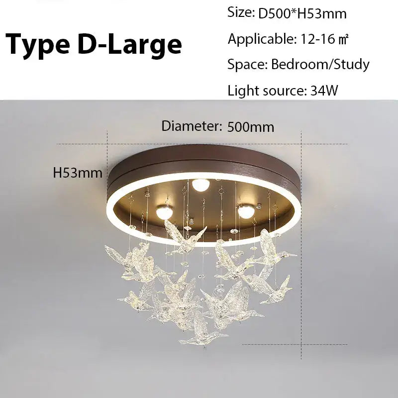 Modern gold dancing girl led chandelier crystal bird bedroom light