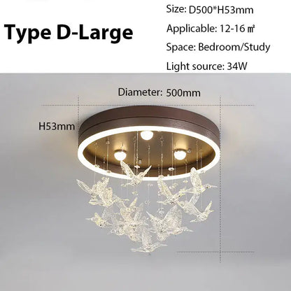 Modern gold dancing girl led chandelier crystal bird bedroom light