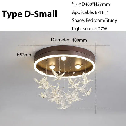 Modern gold dancing girl led chandelier crystal bird bedroom light