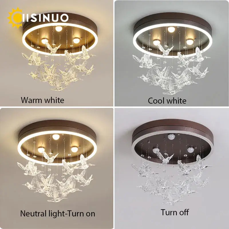 Modern gold dancing girl led chandelier crystal bird bedroom light