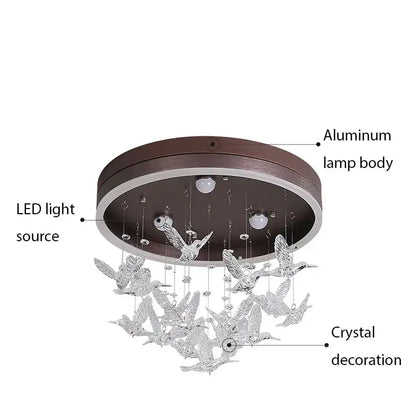 Modern gold dancing girl led chandelier crystal bird bedroom light