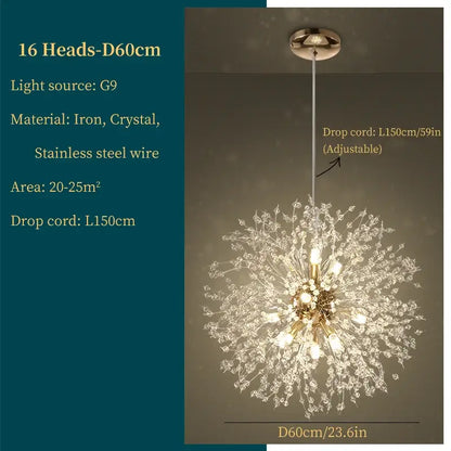 Modern gold dandelion art crystal chandelier living room light