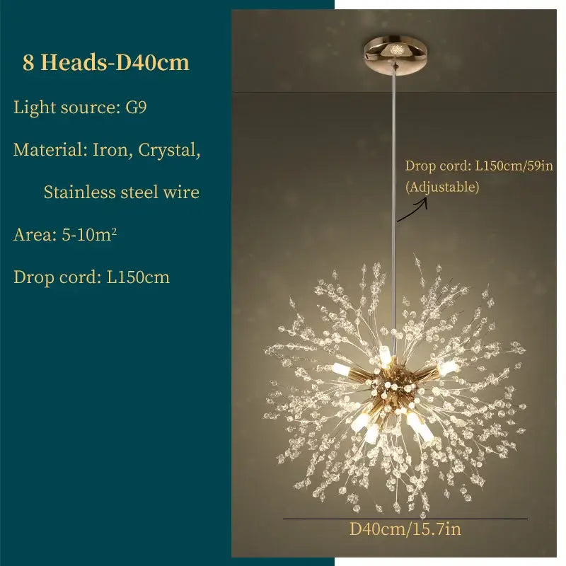 Modern gold dandelion art crystal chandelier living room light