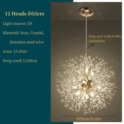 Modern gold dandelion art crystal chandelier living room light