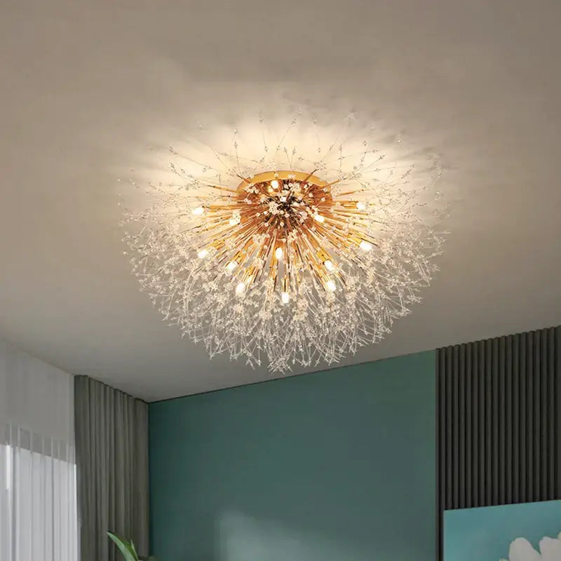 Modern gold dandelion crystal led ceiling light for living room