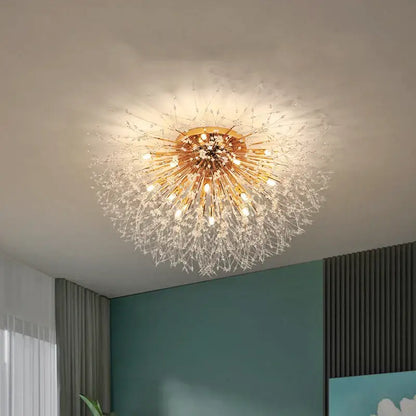 Modern gold dandelion crystal led ceiling light for living room