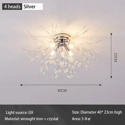 Modern gold dandelion crystal led ceiling light for living room