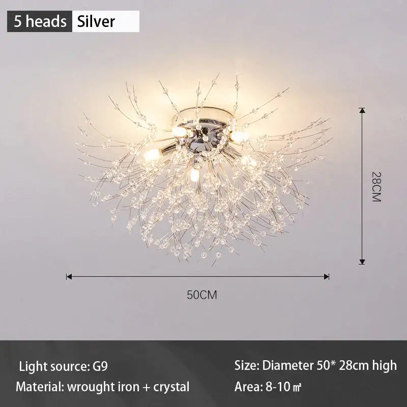 Modern gold dandelion crystal led ceiling light for living room