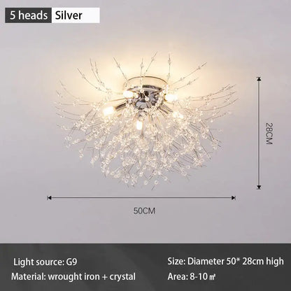Modern gold dandelion crystal led ceiling light for living room
