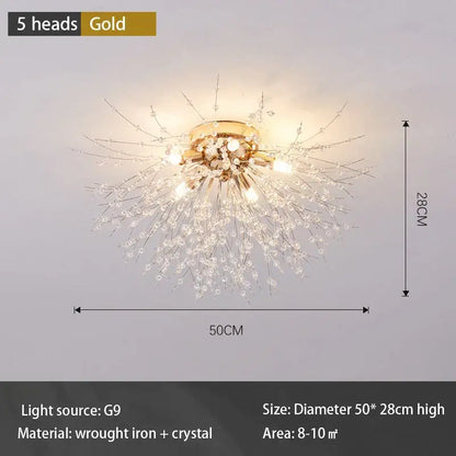Modern gold dandelion crystal led ceiling light for living room