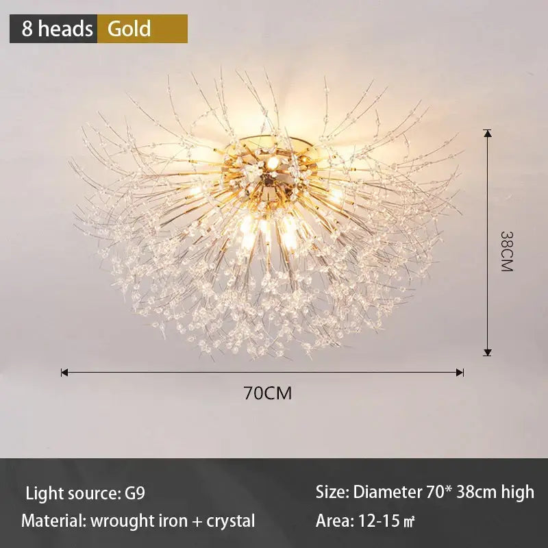 Modern gold dandelion crystal led ceiling light for living room