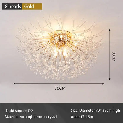 Modern gold dandelion crystal led ceiling light for living room