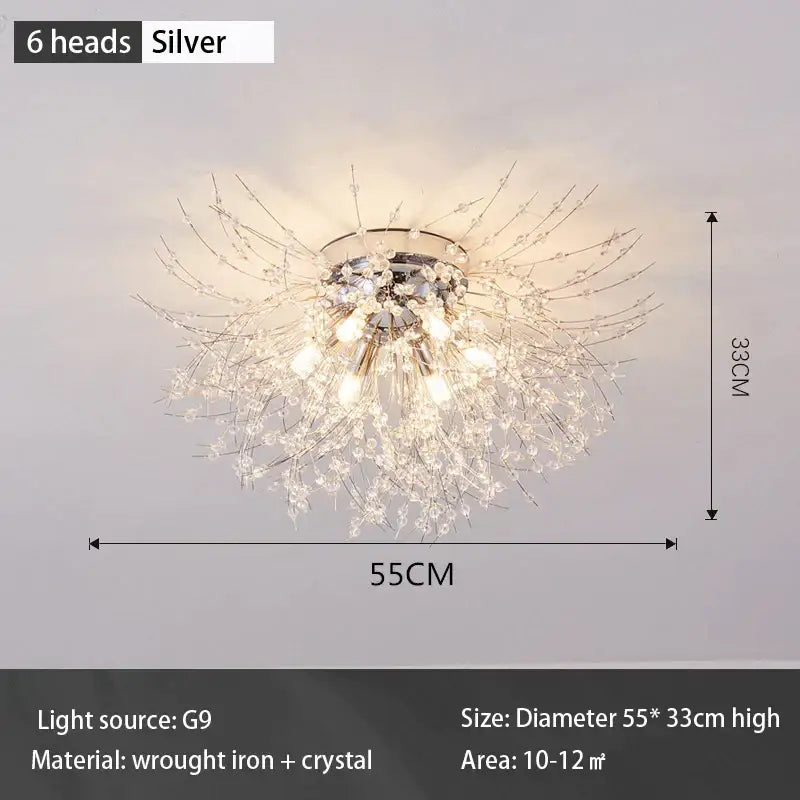 Modern gold dandelion crystal led ceiling light for living room