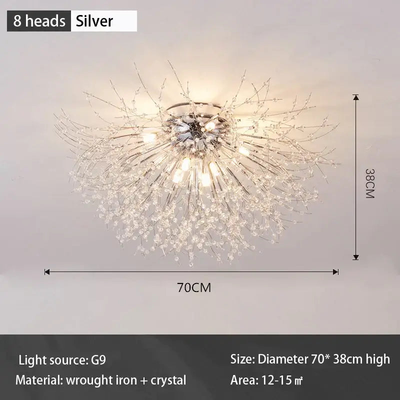 Modern gold dandelion crystal led ceiling light for living room