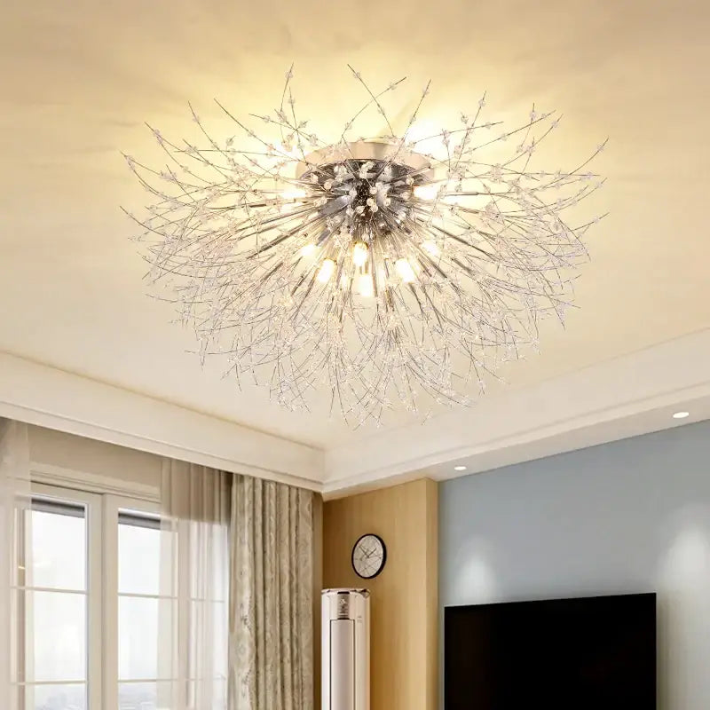 Modern gold dandelion crystal led ceiling light for living room