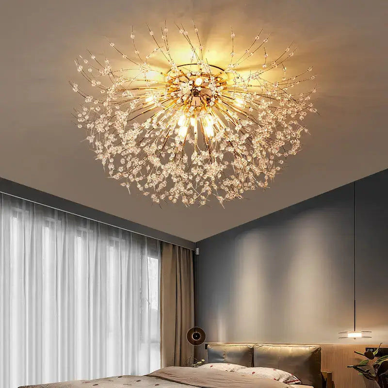 Modern gold dandelion crystal led ceiling light for living room