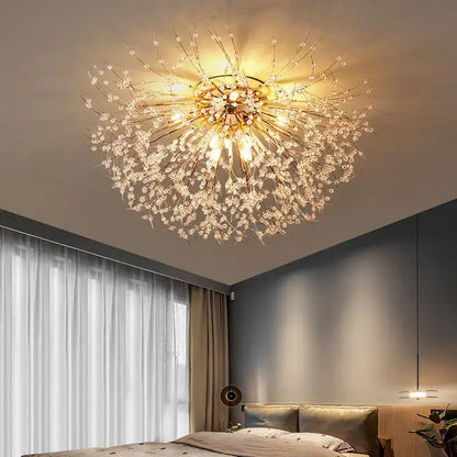 Modern gold dandelion crystal led ceiling light for living room