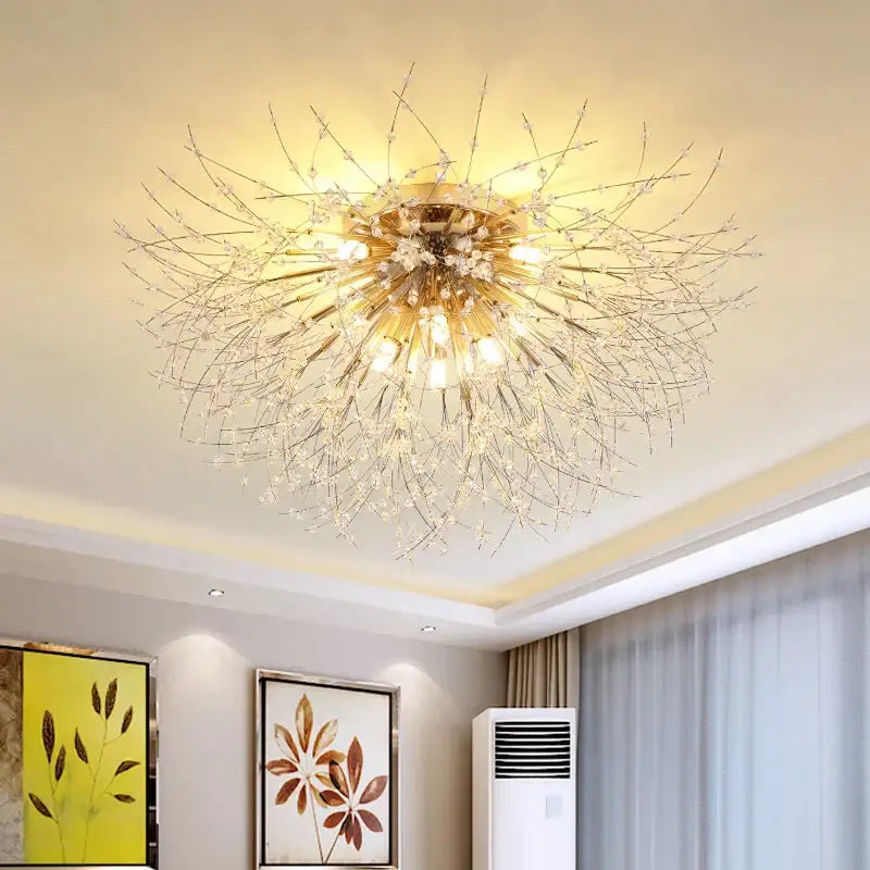 Modern gold dandelion crystal led ceiling light for living room