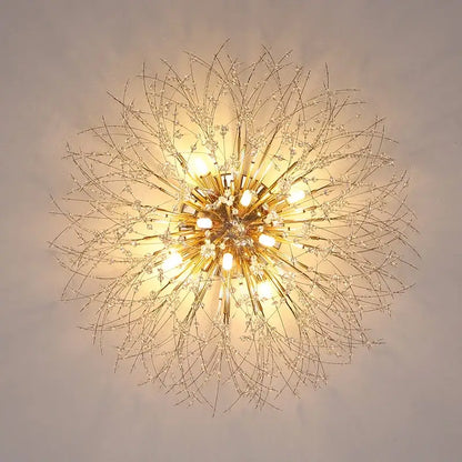 Modern gold dandelion crystal led ceiling light for living room