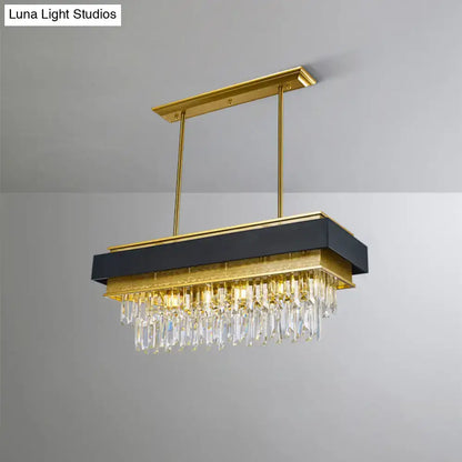 Modern gold & dark gray rectangle hanging light with crystal prisms