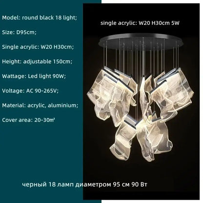 Modern gold acrylic leaf chandelier dining room light