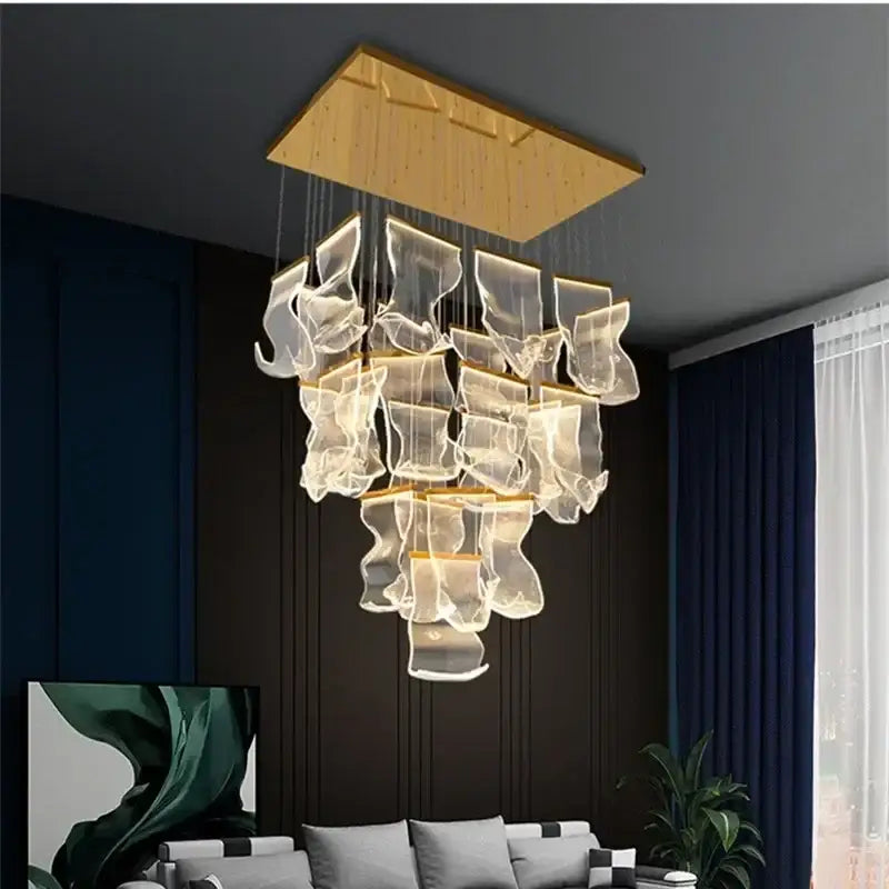 Modern gold acrylic leaf chandelier dining room light