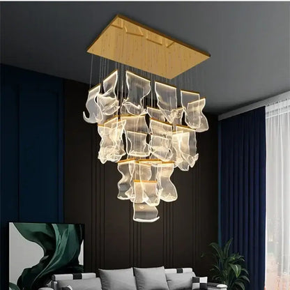 Modern gold acrylic leaf chandelier dining room light