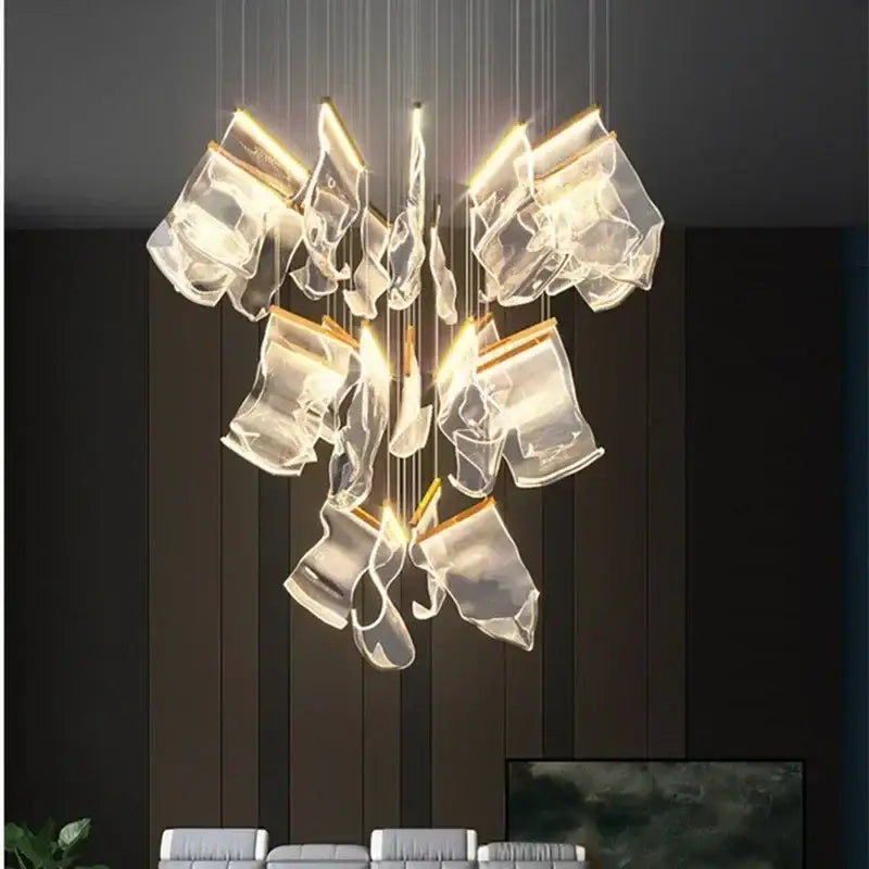 Modern gold acrylic leaf chandelier dining room light
