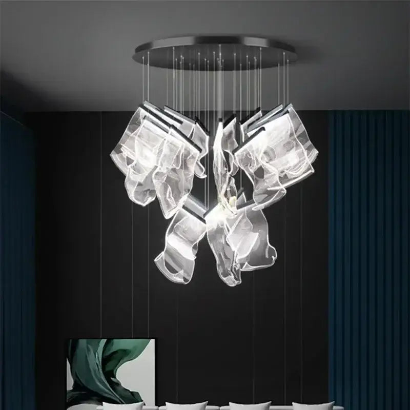 Modern gold acrylic leaf chandelier dining room light